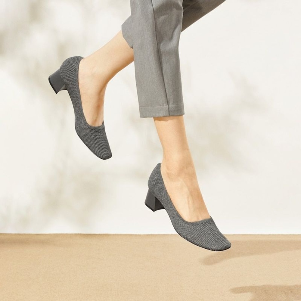 VIVAIA Gray Square Toe Knit Block Heel Pumps Chunky Heels US 9.5 EU 41